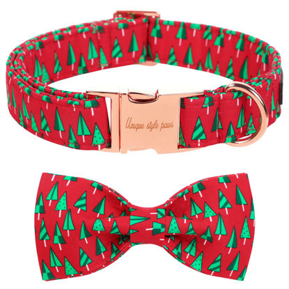 Picture of Unique style paws Christmas Dog Collar with Bow Best Winter for Small Medium Large Dogs -Christmas Tree-L