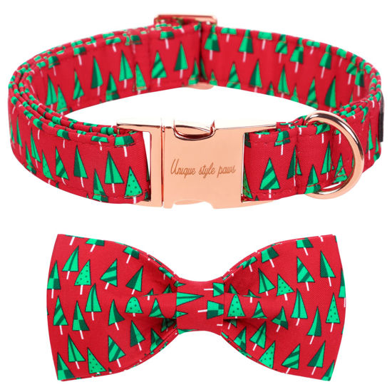 Picture of Unique style paws Christmas Dog Collar with Bow Best Winter for Small Medium Large Dogs -Christmas Tree-L