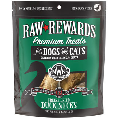 Picture of Northwest Naturals Raw Rewards Freeze-Dried Duck Neck Treats for Dogs and Cats - Whole Neck - Healthy, 1 Ingredient, Human Grade Pet Food, All Natural - 5 Oz