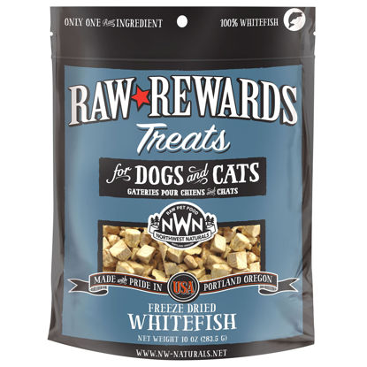Picture of Northwest Naturals Raw Rewards Freeze-Dried Whitefish Treats for Dogs and Cats - Bite-Sized Pieces - Healthy, 1 Ingredient, Human Grade Pet Food, All Natural - 10 Oz