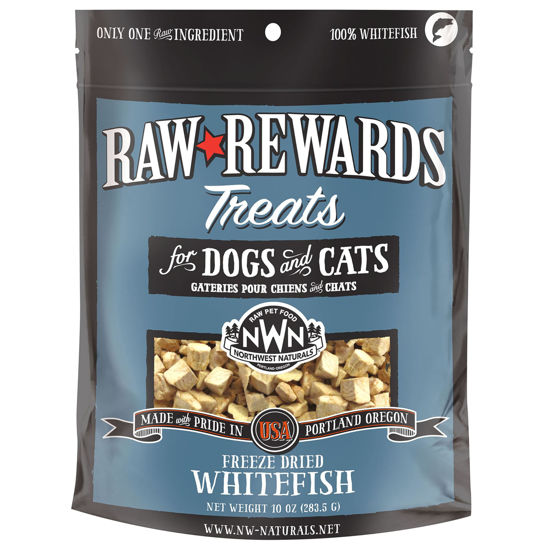 Picture of Northwest Naturals Raw Rewards Freeze-Dried Whitefish Treats for Dogs and Cats - Bite-Sized Pieces - Healthy, 1 Ingredient, Human Grade Pet Food, All Natural - 10 Oz