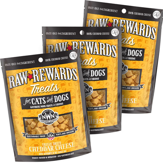 Picture of Northwest Naturals Raw Rewards Freeze-Dried Cheddar Cheese Treats for Dogs and Cats - Bite-Sized Pieces - Healthy, 1 Ingredient, Human Grade Pet Food, Natural - 6 Oz (Pack of 3)