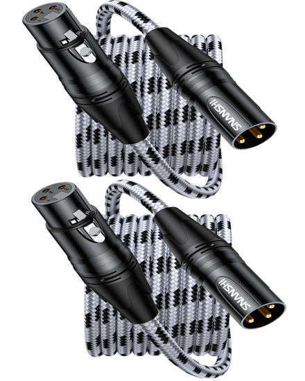 Picture of SNANSHI XLR Cables, 20ft 2-Pack - Balanced XLR Microphone Cable with Oxygen-Free Copper, Dual Shielding, Gold-Plated Connectors, and Nylon Braided Jacket for Mics, Mixers, and Audio Interfaces