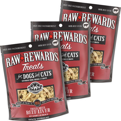 Picture of Northwest Naturals Raw Rewards Freeze-Dried Beef Liver Treats for Dogs and Cats - Bite-Sized Pieces - Healthy, 1 Ingredient, Human Grade Pet Food, All Natural - 3 Oz (Pack of 3)