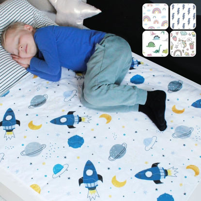 Picture of Hygge Sheets® Potty Training Pee Pads for Kids, Toddlers - 100% Waterproof, Non Slip Bed Wetting Pad for Twin Beds - Washable, Reusable Mattress & Sheet Protector - Space