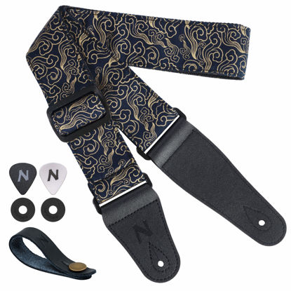 Picture of Nefelibata Guitar Strap Japan Printed Cotton Original Design Adjustable Guitar Strap with Long Leather Ends,Include Strap Button,Guitar Picks and Strap Locks(Auspicious Cloud)