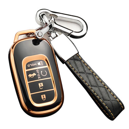 Picture of Cacacar for Honda Key Fob Cover with Keychain, Premium Soft TPU Full Protection Key Fob Case for Honda Accord Civic Smart Remote Key Protector (Size D-Black)