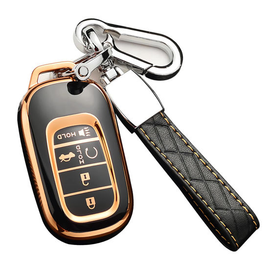 Picture of Cacacar for Honda Key Fob Cover with Keychain, Premium Soft TPU Full Protection Key Fob Case for Honda Accord Civic Smart Remote Key Protector (Size D-Black)