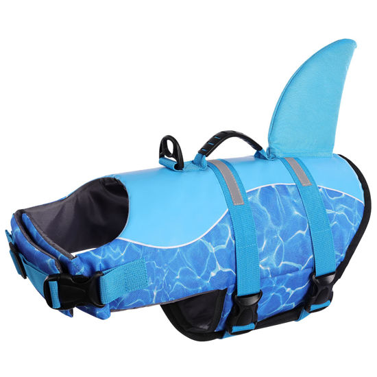 Picture of Queenmore Shark Dog Life Jacket, Dog Life Vest for Swimming, High Buoyant Dog Swimming Vest, Adjustable Easy On Dog Life Jackets for Small, Medium, Large Dogs (Blue,XS)