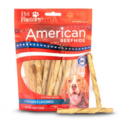 Picture of Pet Factory American Beefhide 5" Twist Sticks Dog Chew Treats - Chicken Flavor, 25 Count/1 Pack