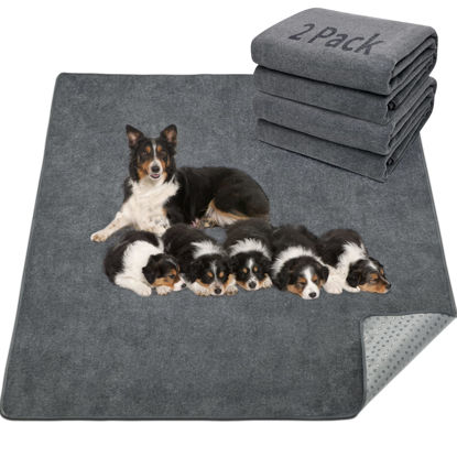 Picture of LOOBANI 2 Packs Extra Large Reusable Dog Mat for Floor, Non-Slip Washable Pee Pads for Dogs, Fast Absorbent Pet Whelping Pads, Puppy Playpen Mat for Incontinence, Housebreak, Crate, 72x72in,Gray