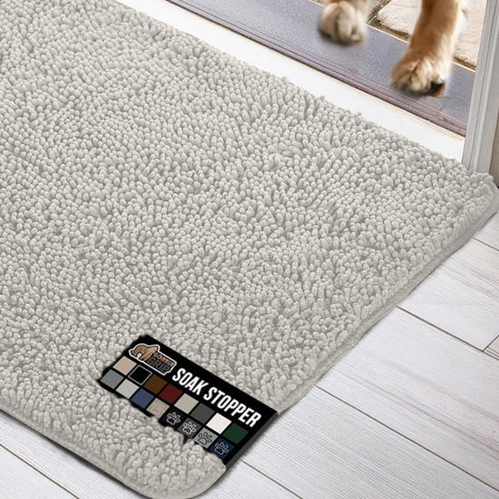 Picture of Gorilla Grip Ultra Absorbent Grippy Doormat for Muddy Dog Paws, 48x30 Machine Washable Soak Stopper Rugs Cleaner Floors, Bed Mat for Dirty Dogs, Indoor Entrance Door Rug Pet Bed Mats Light Gray