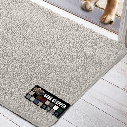 Picture of Gorilla Grip Ultra Absorbent Grippy Doormat for Muddy Dog Paws, 70x24 Machine Washable Soak Stopper Rugs Cleaner Floors, Bed Mat for Dirty Dogs, Indoor Entrance Door Rug Pet Bed Mats Light Gray