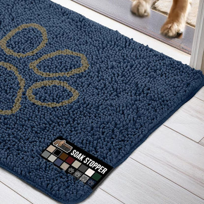 Picture of Gorilla Grip Ultra Absorbent Grippy Doormat for Muddy Dog Paws, 30x20 Machine Washable Soak Stopper Rugs Cleaner Floors, Bed Mat for Dirty Dogs, Indoor Entrance Door Rug Pet Bed Mats Navy
