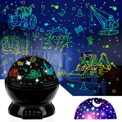 Picture of Car Truck Night Light Projector Toys for Boys Age 3-5 Toddler Tractor Nightlights 360 Degree Rotation with 17 Colors Changing Baby Ceiling Light Projector for Boys Girls Bedroom Decoration