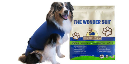 Picture of SurgiSnuggly Veterinary Invented Dog Surgical Recovery Suit for Female Spay or Male Dogs Neuters Onesie,Cone Alternative, Original Onesie Bodysuit for After Surgery Small, Medium, Large Dogs BL 2XL S