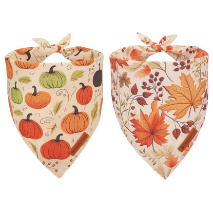 Picture of ADOGGYGO Fall Dog Bandana, Pumpkin Maple Leaf Autumn Thanksgiving Dog Scarf, Adjustable Fit Pet Fall Bandanas for Large X-Large Dogs Pets (X-Large, Fall)