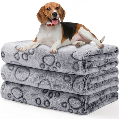 Picture of Luciphia 1 Pack 3 Blankets Fluffy Premium Fleece Pet Blanket Flannel Paw Printed Throw for Dog Cat Grey Paw Medium(30"x20",Pack of 3)