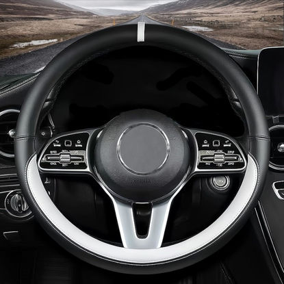 Picture of Custom fit for Mazda Car Steering Wheel Cover, Nappa Leather Car Steering Wheel Cover Non-Slip Steering Wheel Cover, Designed for Mazda Interior Accessories (White,for Mazda)