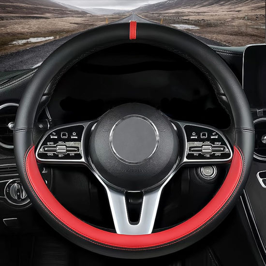 Picture of Custom fit for GMC Car Steering Wheel Cover, Nappa Leather Car Steering Wheel Cover Non-Slip Steering Wheel Cover, Designed for GMC Interior Accessories (Red,for GMC)