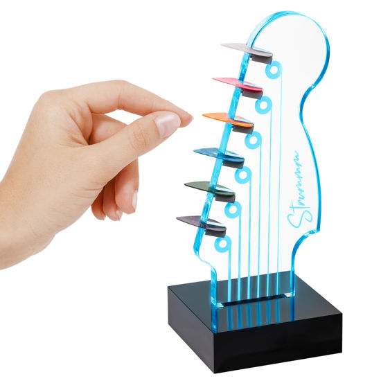Picture of Light Up Guitar Pick Holder - 7-Color Changing LED Pick Storage Display & Night Light - USB Powered Novelty Room Decor, Holds 6 Picks - Cool Guitar Gift for Men, Musicians & Guitarists