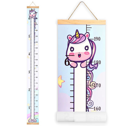 Picture of Mibote Baby Growth Height Chart Handing Ruler Wall Decor for Kids, Canvas Removable Height Growth Chart 79" x 7.9" (Unicorn)