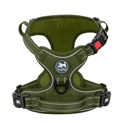 Picture of PoyPet No Pull Dog Harness, No Choke Reflective Dog Vest, Adjustable Pet Harnesses with Easy Control Padded Handle for Small Medium Large Dogs(Military Green,S)
