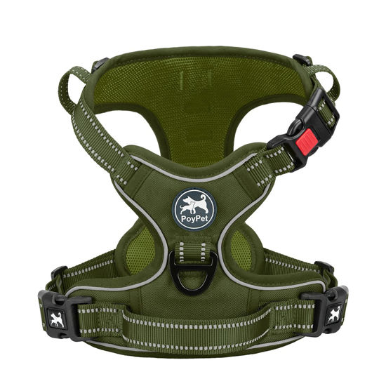 Picture of PoyPet No Pull Dog Harness, No Choke Reflective Dog Vest, Adjustable Pet Harnesses with Easy Control Padded Handle for Small Medium Large Dogs(Military Green,XS)