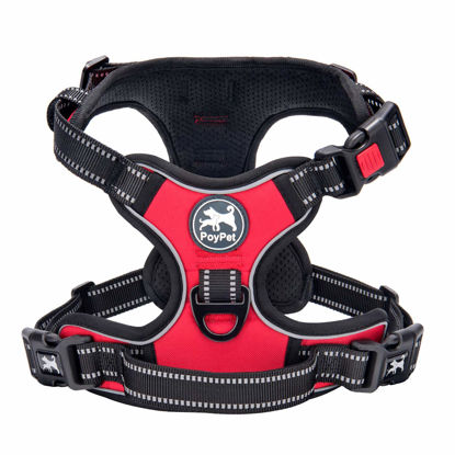 Picture of PoyPet Dog Harness No Pull, Reflective Adjustable No Choke Pet Vest with Front & Back Clips, Soft Padded and Control Training Handle for Large Dogs (Red, XL)