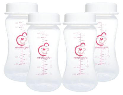 Picture of Nenesupply 9oz 4 Count Wide Neck Breast Pump Bottles Use as Bottles for Pumping with Spectra S1 Spectra S2 9 Plus Breast Pumps. Pump Bottles for Spectra Pump. Breastmilk Storage and Collection Bottles