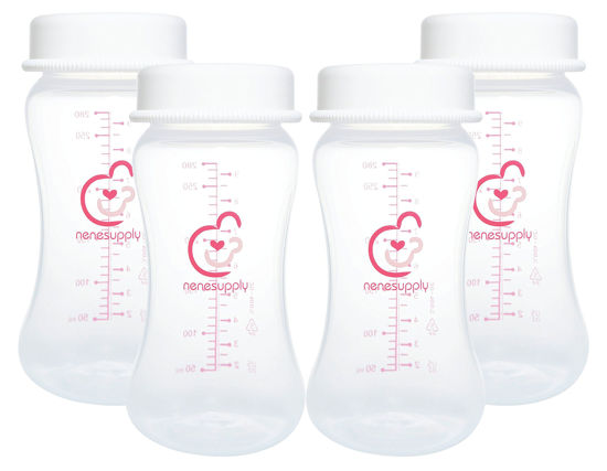 Picture of Nenesupply 9oz 4 Count Wide Neck Breast Pump Bottles Use as Bottles for Pumping with Spectra S1 Spectra S2 9 Plus Breast Pumps. Pump Bottles for Spectra Pump. Breastmilk Storage and Collection Bottles