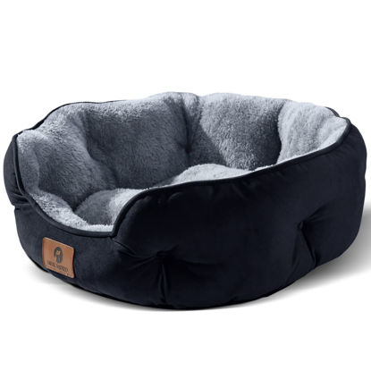 Picture of Asvin Small Dog Bed for Small Dogs, Cat Beds for Indoor Cats, Pet Bed for Puppy and Kitty, Extra Soft & Machine Washable with Anti-Slip & Water-Resistant Oxford Bottom, Black, 20 inches