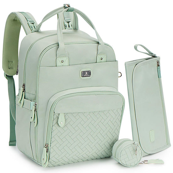 Picture of Dikaslon Diaper Bag Backpack with Changing Pad, Pacifier Case and Stroller Straps, Large Unisex Baby Bags for Boys Girls (Mint Green)