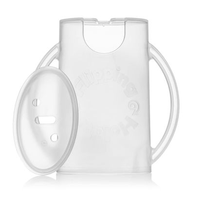Picture of Flipping Holder DELUXE Squeeze Proof (with lid) for Food Pouches & Juice Boxes - Multipurpose - Prevent Messes & Support Self-Feeding - Easy Grasping Handles - Made in USA