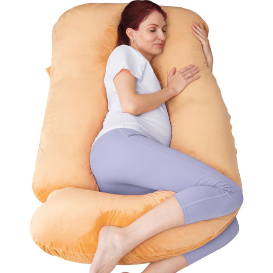 Picture of AMCATON 60 Inch Pregnancy Pillow for Sleeping, Extra Large U Shaped Body Pillow, Maternity Pillow for Pregnant Women (Brown)
