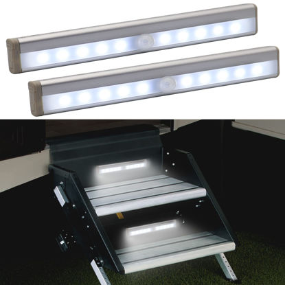 Picture of CCBASEBALL Motion Activated RV Step Lights, 10 LED Battery Operated Motorhome Motion Sensor led light strip, Magnetic Night Light Bar for Motorhome Travel,travel trailers, camper (2 Pack)