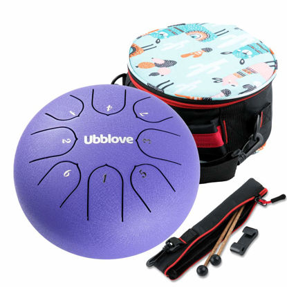 Picture of Ubblove Steel Tongue Drum for Kids: 8 Notes 6 Inches Key of C Metal Steel Drums Instrument with Bag for Meditation, Yoga, musical education, zen tone (Purple)