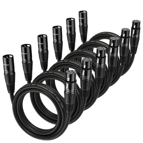 Picture of NUOSIYA XLR Cable 3 Ft 6 Packs,Microphone Cables,Premium Balanced Microphone Mic Speaker Cable with 3-Pin XLR Male to Female DMX Cable,Black