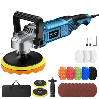 Picture of Buffer Polisher Kit for Car - 1600w 6/7 Inch Rotary Polisher Buffer Waxer,7 Variable Speed 2500-5000rpm,Detachable Handle Buffing Machine for Car Boat Sanding Polishing Waxing