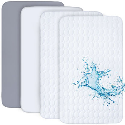 Picture of Crib Sheets and Waterproof Crib Mattress Protector 4 Pack Set,Waterproof Crib Sheets Mattress Pad Cover for Baby Boys and Girls, Grey&White