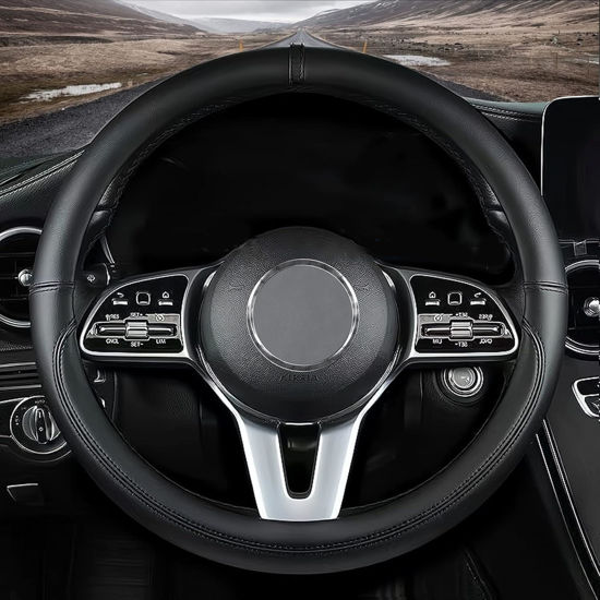 Picture of Custom fit for BMW Car Steering Wheel Cover, Nappa Leather Car Steering Wheel Cover Non-Slip Steering Wheel Cover, Designed for BMW Interior Accessories (Black,for BMW)