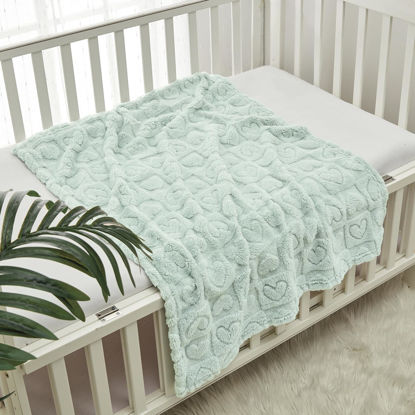 Picture of CREVENT 30"X40" Cozy Soft Warm Sherpa Baby Blanket for Girls Boys, Newborn Essentials for Infant, Baby Shower Receiving Gift - Green Heart