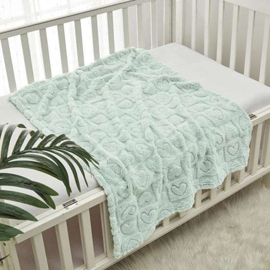Picture of CREVENT 30"X40" Cozy Soft Warm Sherpa Baby Blanket for Girls Boys, Newborn Essentials for Infant, Baby Shower Receiving Gift - Green Heart
