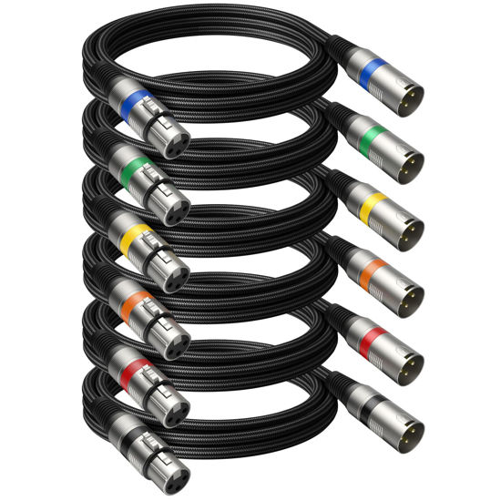 Picture of Heams Professional 6 Pack 6FT XLR Cables, Noise Free and Long-Lasting Braided XLR Microphone Cable, All Copper Conductors Balanced Male to Female Mic Cable for Studio Monitor, Mixer, DMX, Colorful