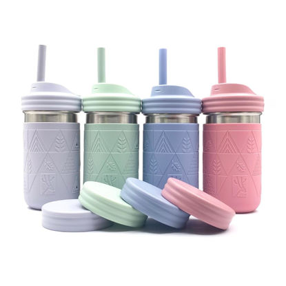 Picture of Elk and Friends Stainless Steel Cups |14 oz Mason Jar design | Kids & Toddler Cups with Silicone Sleeves & Straws with Stopper | Smoothie Cups | Dishwasher Safe