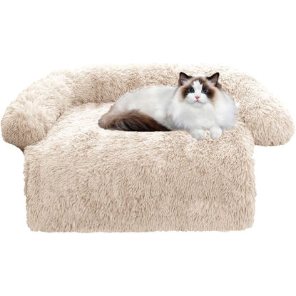 Picture of Calming Dog Bed Fluffy Plush Dog Mat for Furniture Protector with Removable Washable Cover for Large Medium Small Dogs and Cats (XS (31"x23.5"x5"), Beige)