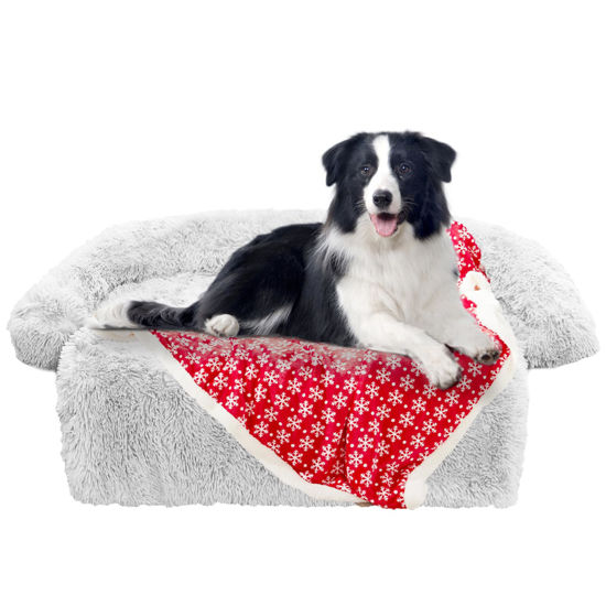 Picture of GGIB Calming Dog Bed Christmas Throw Blanket Fluffy Plush Dog Mat Furniture Protector Decoration Holiday Throw for Sofa Couch Cover for Large Medium Small Dogs Cats (Large, Light Grey)