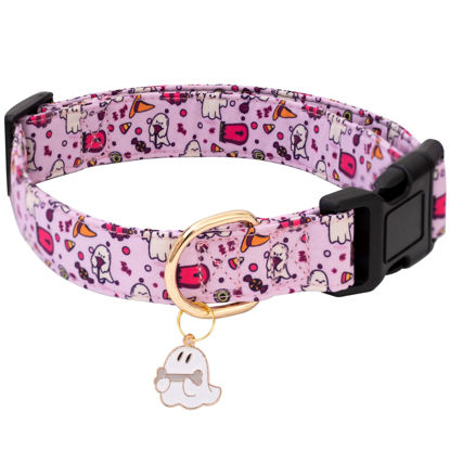 Picture of Faygarsle Fall Dog Collar Adorable Ghost Pattern Halloween Collar for Dogs Autumn Collar for Small Medium Large Female and Male Dogs Cute Neckwear for Dogs Purple Collar for Boy Girl Dogs S