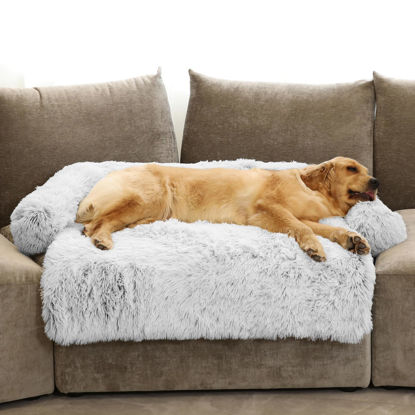 Picture of Calming Dog Bed Fluffy Plush Dog Mat for Furniture Protector with Removable Washable Cover for Large Medium Small Dogs and Cats (Extra Large (53x39.3x6), Light Grey)