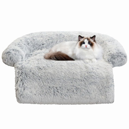 Picture of Calming Dog Bed Fluffy Plush Dog Mat for Furniture Protector with Removable Washable Cover for Large Medium Small Dogs and Cats (XS (31"x23.5"x5"), Light Grey)